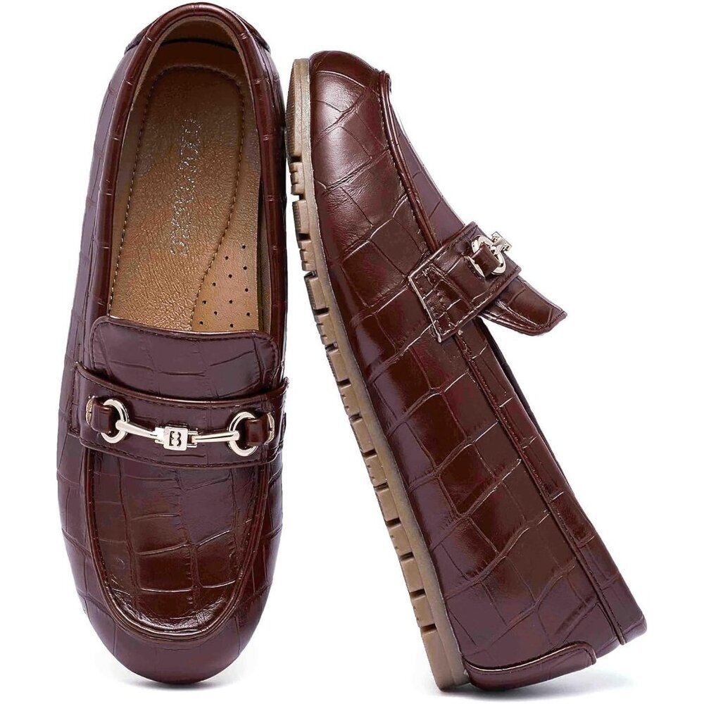 Women's Burgundy Faux Leather Arch Support Casual Slip on Comfort Penny Loafers